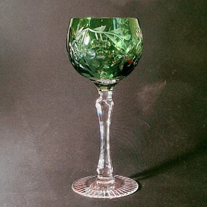 BEYER CRYSTAL TALL WINE HOCK, Green, Cut Lead Crystal, 7 5/8", 8 Oz, GERMANY - Picture 1 of 9
