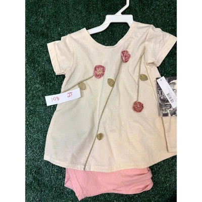 Conjunto de 2 Pantalones Vintage Y2K Cachcach Niñas Talla 2T Marfil Rosa Flor y Hoja Foto 1 de 4