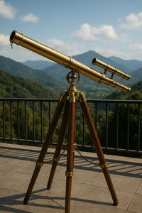 Telescopio de latón de pie de 39"" | Antiguo espía náutica sobre trípode de madera - Imagen 1 de 4