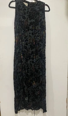 Maxi Vestido De Colección Evan Picone Floral Seda Terciopelo Burnout Talla 12P Negro Transparente Fiesta Foto 1 de 4