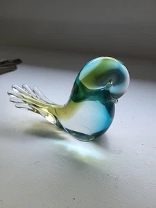 Chalet Glas Singvogel Fächerschwanz Figur #703 blau grün Kanada Glas signiert selten - Bild 1 von 7