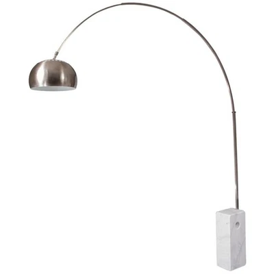 LeisureMod Modern Arco Stainless Steel Floor Lamp With Marble Cube Base in White - Image 1 of 4