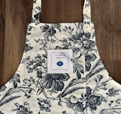 April Cornell Toile Blue Floral Kitchen Chef Apron French Country Cotton New - Image 1 of 3