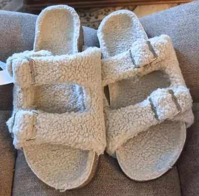 NUEVO CON ETIQUETAS GAP Sherpa Slides Sandalias Planas Para Mujer Talla 8 Caqui Punta Abierta Orig. $44.99 Foto 1 de 4