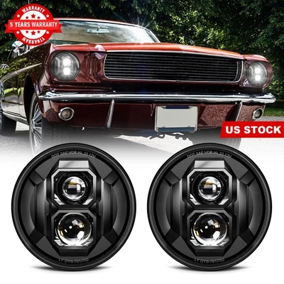 Par de faros LED redondos de 7" DOT proyector haz alto/bajo para Ford Mustang 1965-1973 Foto 1 de 4