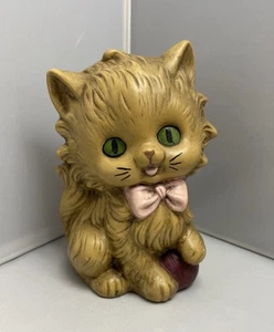 VTG Hand Painted Orange Kitty Cat Ceramic Figurine 5.5” w/ Yarn Ball Green Eyes - Picture 1 of 13