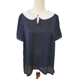 Hi There Karen Walker Size 16 Navy Blue White Spotty Short Sleeve Top - Picture 1 of 7