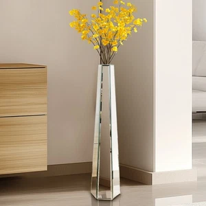 Premium Tall Mirrored Glass Floor Vase Home Deco Flower Vase Silver Glass Finish - Picture 1 of 22