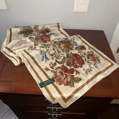 Bufanda vintage Lauren Ralph Lauren beige rosas floral 100 % seda OS Foto 1 de 4