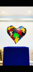 3D Heart Puzzle Autism Awareness Heart Design . Modern Art Sculpture - Picture 1 of 16