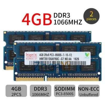 Hynix 8Go 2x 4Go DDR3 1066mhz PC3-8500S 204pin 2Rx8 SODIMM Laptop Mémoire RAM FR - Photo 1/4
