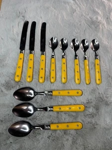 Vintage MCM Pradel Besteck Besteck Inox Edelstahl viel gelb Melamin Frankreich - Bild 1 von 7