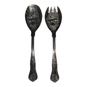 Vintage Interpur Hong Kong Silver Plated Embossed Salad/Serving Utensils Set - Picture 1 of 7