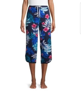 2PCS SECRET TREASURES BLUE FLORAL CAPRI PANTS & NAVY TOP LOUNGE SLEEP 3X - Picture 1 of 10