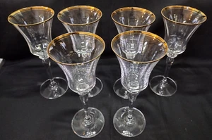 6 MIKASA JAMESTOWN 8¾" Wine Goblets Glasses Optic Bowl Gold Trim - Picture 1 of 4