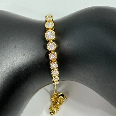 1/5 Ct Round Certified Lab Grown Diamond 7" Bolo Chain Bracelet 925 Gold Plated - Image 1 of 4