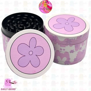 Pink 60’s Flower Power Hippy-50mm 4Piece Metal Tobacco Herb Grinder Shredder - Picture 1 of 21