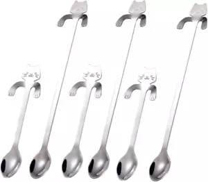 6 PCS Cat Spoon Coffee Tea Spoon Set, Stainless Steel Mini Long Cute Kitten Sti - Picture 1 of 7
