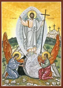 AUFERSTANDENE CHRISTUS Ikone 8"" x 10"" DRUCK gerahmt JESUS CHRISTUS AM GRAB mit ENGELN - Bild 1 von 1