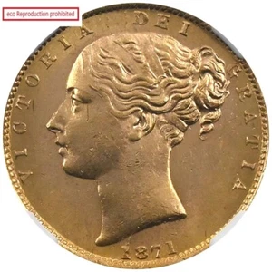 Great Britain 1871 Victoria 1 Sovereign Gold Coin NGC MS63 Shield - Picture 1 of 4