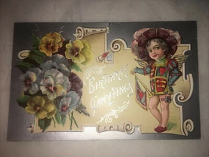 Vintage Postkarte Geburtstag Gruß Kind Blumen  - Bild 1 von 3