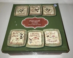 NEW~ PFALTZGRAFF-Boxed Set of 6 Appetizer/Snack Plates-Olives by Daphne B. -NIB - Picture 1 of 5