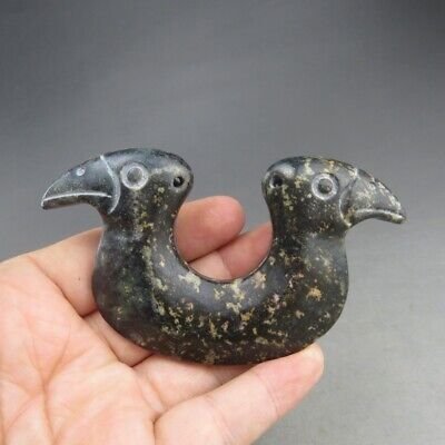 Chinese Jade,Hongshan Culture,Black Magnet,jade,A Two-headed Birds,pendant W035 • 20$