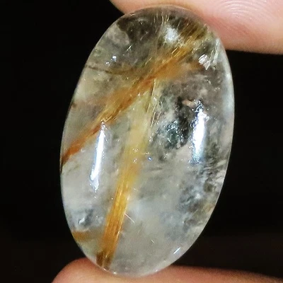 31.90 Cts Natural Rutile Quartz Oval Cabochon Loose Gemstone 16x27x7 mm HJ293 - Image 1 of 4