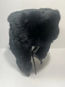 MAD BOMBER Cappello Trapper Nero Tinto Pelliccia di Coniglio Taglia Media Invernale Unisex - Foto 1 di 6