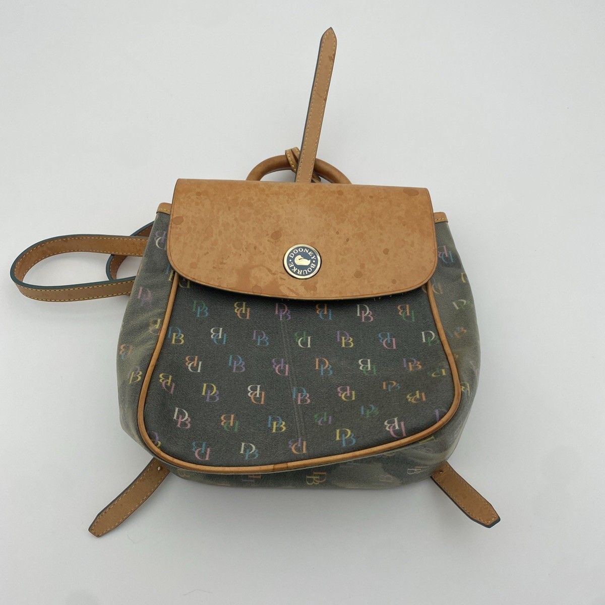 DOONEY＆ BOURKE　キャンバス　レザー　リュック　未使用保管品 Vintage Dooney & Bourke Canyon Backpack Aubergine / Tan All