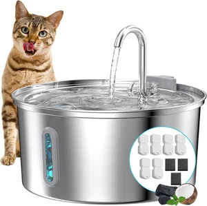 108oz/3.2L Stainless Steel Cat Water Fountain 6 Filters 3 Sponges Automatic Bowl - Picture 1 of 12