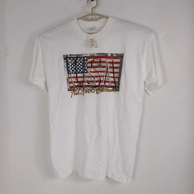 VTG 90s Logotel TShirt Mens XL Graphic USA Flag Single Stitch White Made in USA - Image 1 of 4