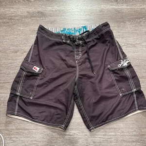 Vintage Quiksilver Board Shorts Mens 34 Cargo Swim Trunks 90s Y2K 10" Costal - Picture 1 of 10