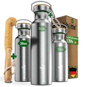 Botella de agua de acero inoxidable aislada al vacío Blockhütte I 25 oz I boca ancha... - Imagen 1 de 8