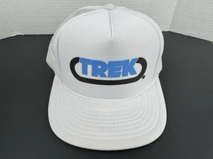 Vintage 90er Trek weiß blau schwarz Nissin ~ Trucker Seil Schaumstoff Netz Mütze Snapback Cap - Bild 1 von 14