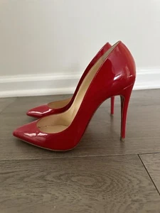 CHRISTIAN LOUBOUTIN PIGALLE RED PATENT LEATHER 100MM POINTY TOE PUMPS SIZE 37 - Picture 1 of 7