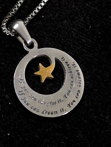 Dream Achieve Believe Two Tone Star Round Pendant Necklace 19 inches - Picture 1 of 7