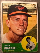 1963 Topps Jackie Brandt Baseball Card #65 Orioles Outfield Low Grade