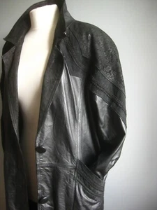Vintage LONG LEATHER COAT 8 10 12 steampunk duster Y2K new wave 80s 90s suede - Picture 1 of 24