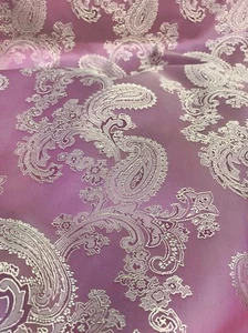 Paisley Woven Brocade NONSTATIC Viscose Satin Feel Fabric Pink Dusty Rose - Picture 1 of 8