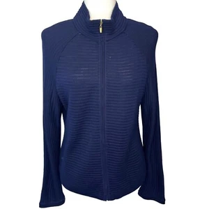 ST. John Strickjacke gerippt Reißverschluss blau Größe S Damen Wollmischung - Bild 1 von 4