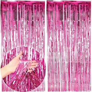 Pink Tinsel Curtain Backdrop Birthday Bridal Shower Engagement Photo Prop - Picture 1 of 6