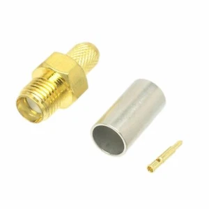 Conector de crimpado PureTek® RP-SMA hembra chapado en oro RG58 RG142 LMR195 - Imagen 1 de 5