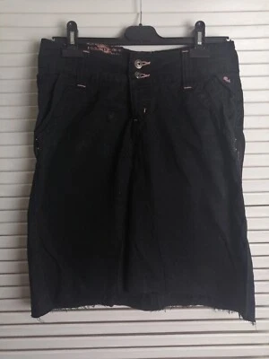 Bershka Womens Black  Cotton A-Line Skirt Size UK 10 Raw Edge Hem Pink Stitching - Image 1 of 4