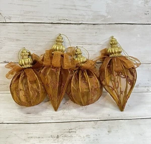 4 Elegant Vintage Brown/Amber Christmas Ornament 2 Round 2 Teardrop Shape - Picture 1 of 10