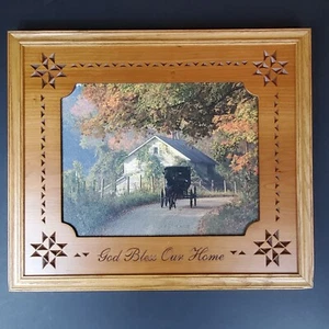 Fotografía Amish Yoder "Dios bendiga nuestro hogar" buggy tallado a mano marco impresión arte - Imagen 1 de 9