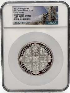 Great Britain UK 2021 £10 Gothic Crown 5 oz Silver Coin NGC PF70 Ultra Cameo - Picture 1 of 4