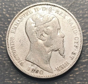 ITALIA REINO CERDEÑA SARDEGNA SAVOIA SABOYA VITTORIO EMANUELE II 1 LIRA 1860 M - Picture 1 of 2