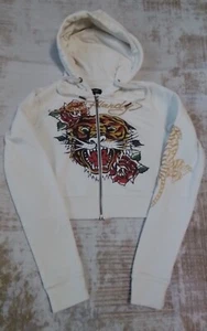 Ed Hardy Christian Audigier Sweatshirt Womens Small Zipper Hoodie Tiger Rose VTG - Picture 1 of 16