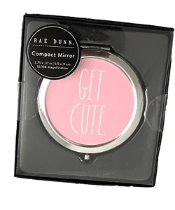 Rae Dunn GET CUTE Compact Mirror 🎁❤️Double Sided 1X & 10X MAGNIFYING NIB NWT - Picture 1 of 2